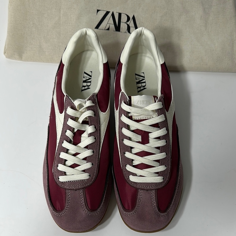 Zara Men's Maroon and Cream Sneakers - Picture 3 of 17